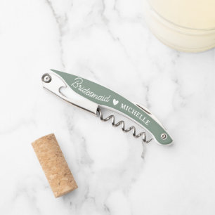 Modern Script Sage Green Bridesmaid Proposal Gift Corkscrew