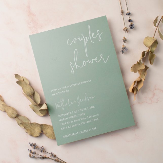 Modern Script Sage Green Couple Bridal Shower Invitation (Creator Uploaded)