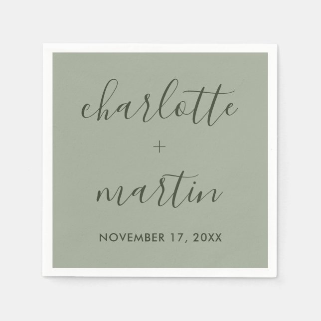 Modern Script Sage Green Engagement Wedding Shower Napkin (Front)