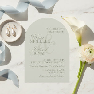 Modern Script Sage Green Formal Arch Wedding  Invitation