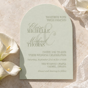 Modern Script Sage Green Formal Arch Wedding Invitation
