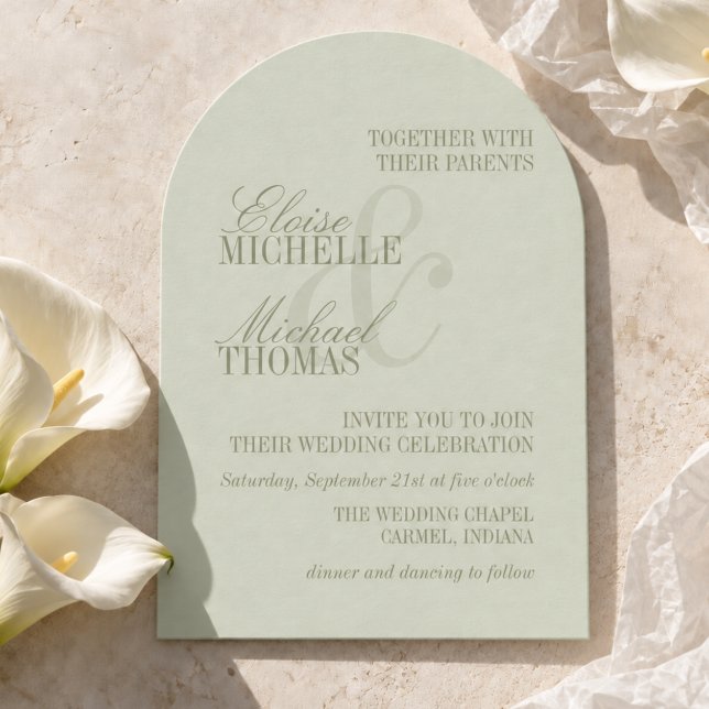 Modern Script Sage Green Formal Arch Wedding  Invitation (Modern Script Sage Green Formal Arch Wedding Invitation)