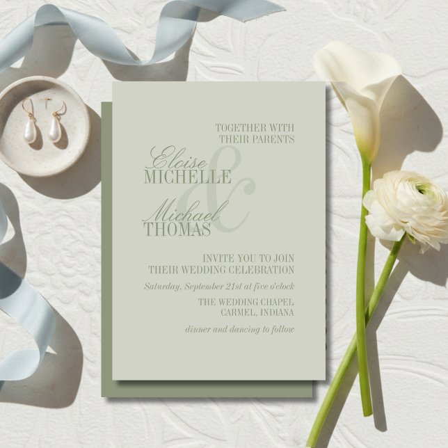 Modern Script Sage Green Formal Wedding Invitation (Modern Script Sage Green Formal Wedding Invitation)