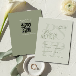 Modern Script Sage Green Formal Wedding  RSVP Card