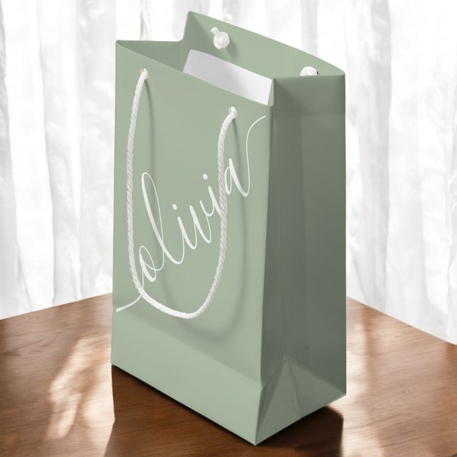 Modern  Script Sage Green Minimalist Elegant Small Gift Bag (Creator Uploaded)