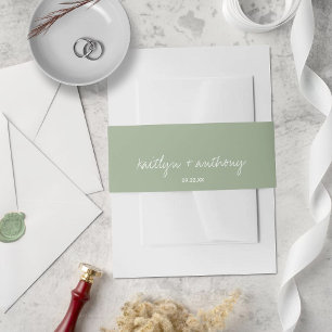 Modern Script Sage Green Minimalistic Wedding Invitation Belly Band