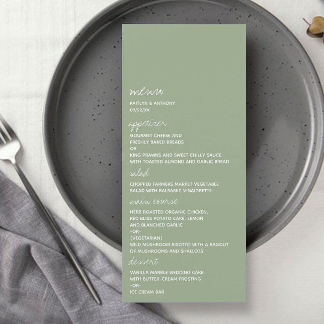 Modern Script Sage Green Minimalistic Wedding Menu (Creator Uploaded)