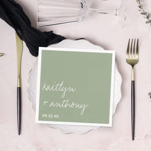 Modern Script Sage Green Minimalistic Wedding Napkin (Creator Uploaded)