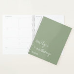 Modern Script Sage Green Minimalistic Wedding Planner<br><div class="desc">Get ready for your big day in style with this modern and very trendy wedding planner. The design is easy to personalise with your own names and wedding date and you can keep all your design ideas, important wedding information and much more safely together in this personalised planner. Matching wedding...</div>