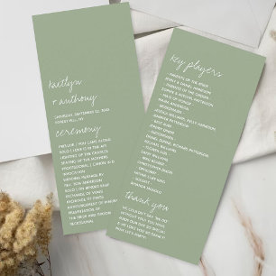 Modern Script Sage Green Minimalistic Wedding Programme