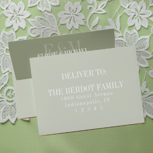 Modern Script Sage Green Monogram Wedding Envelope