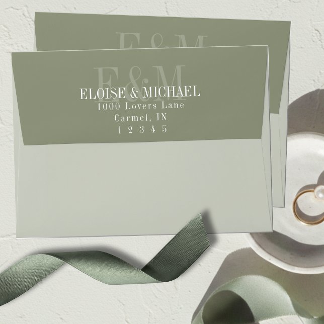 Modern Script Sage Green Monogram Wedding Envelope (Modern Script Sage Green Monogram Wedding Envelope)