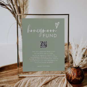 Modern Script Sage Green QR Wedding Honeymoon Fund Poster