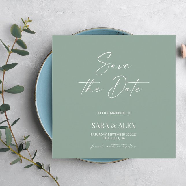Modern script sage green typography wedding save  (Creator Uploaded)