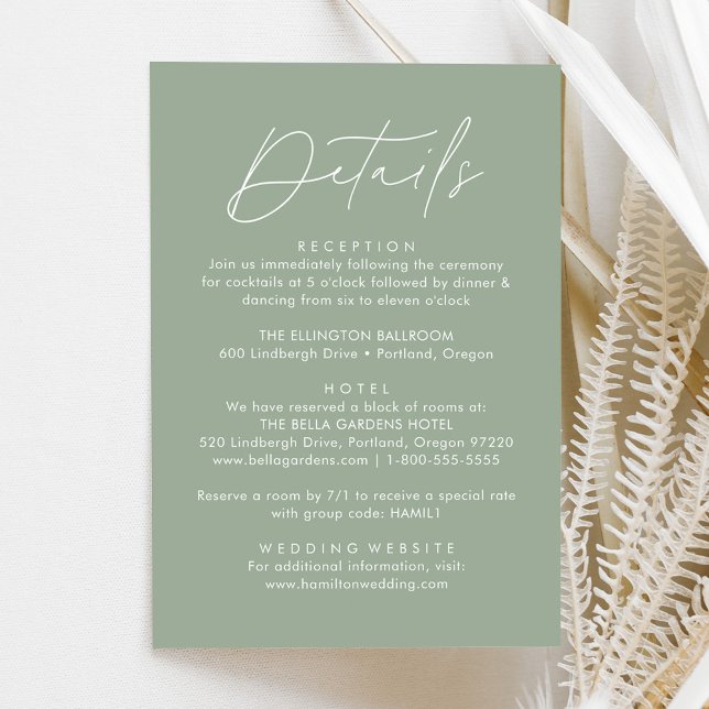 Modern Script Sage Green Wedding Details Enclosure Card (Creator Uploaded)
