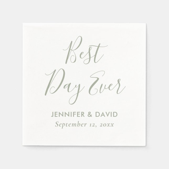 Modern Script Sage Green Wedding Napkin (Front)