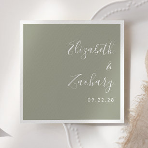 Modern Script Sage Green Wedding Napkin