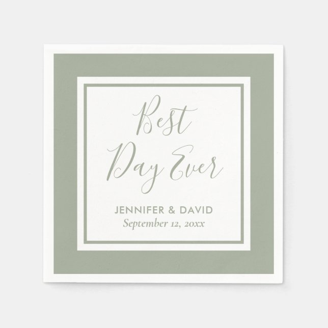 Modern Script Sage Green Wedding Napkin (Front)