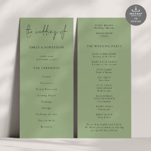 Modern Script Sage Green Wedding Program Invitation
