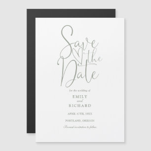 Modern Script Sage Green Wedding Save The Date Magnetic Invitation