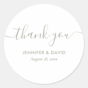 Modern Script Sage Green Wedding Thank You Classic Round Sticker