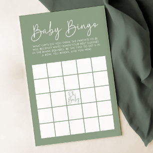 Modern Script Sage Oh Baby Shower Baby Bingo Game