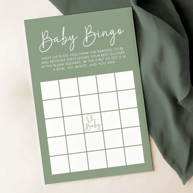 Modern Script Sage Oh Baby Shower Baby Bingo Game (Creator Uploaded)
