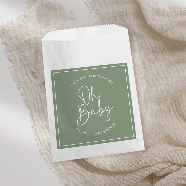 Modern Script Sage Oh Baby Simple Baby Shower Favour Bags (Creator Uploaded)