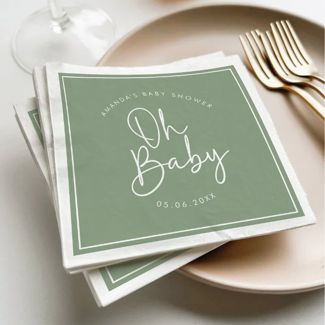Modern Script Sage Oh Baby Simple Baby Shower Napkin (Creator Uploaded)