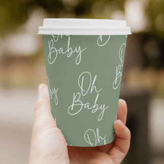 Modern Script Sage Oh Baby Simple Baby Shower Paper Cups