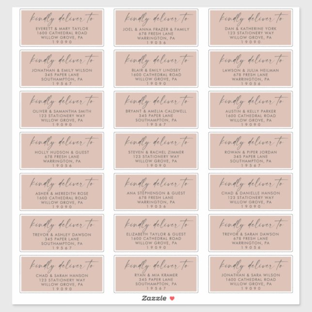 Modern Script Salmon Wedding Guest Address Labels (Sheet)