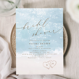 Modern Script Sand Hearts Beach Bridal Shower  Invitation