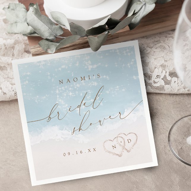 Modern Script Sand Hearts Beach Bridal Shower Napkin (Modern Script Sand Hearts Beach Bridal Shower Napkins)