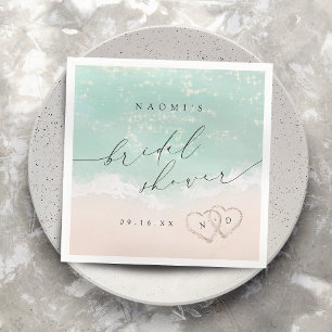 Modern Script Sand Hearts Beach Bridal Shower Napkin