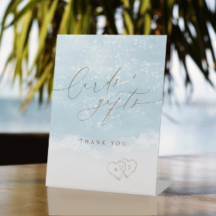 Modern Script Sand Hearts Beach Cards And Gifts Pedestal Sign
