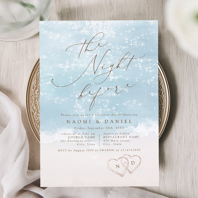 Modern Script Sand Hearts Beach Rehearsal Dinner Invitation (Modern Script Sand Hearts Beach Rehearsal Dinner Invitation)