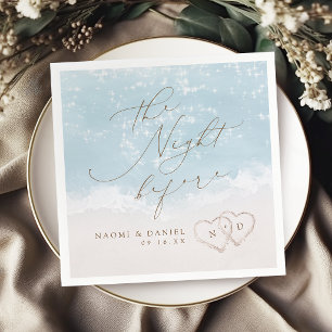 Modern Script Sand Hearts Beach Rehearsal Dinner Napkin
