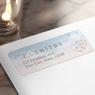 Modern Script Sand Hearts Beach Return Address
