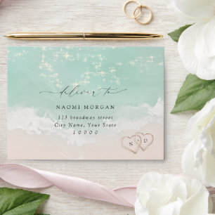 Modern Script Sand Hearts Beach RSVP Envelope