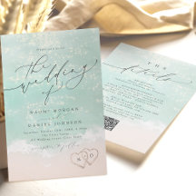 Modern Script Sand Hearts Beach Wedding All In One