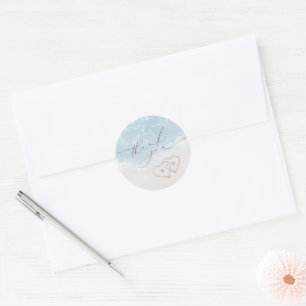 Modern Script Sand Hearts Beach Wedding Thank You Classic Round Sticker