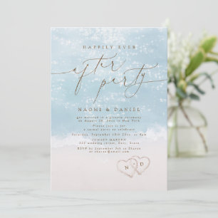 Modern Script Sand Hearts Happily Ever After Party Invitation