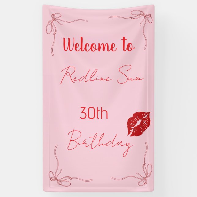 Modern Script Sassy  Pink  Bow Birthday Welcome Banner (Vertical)