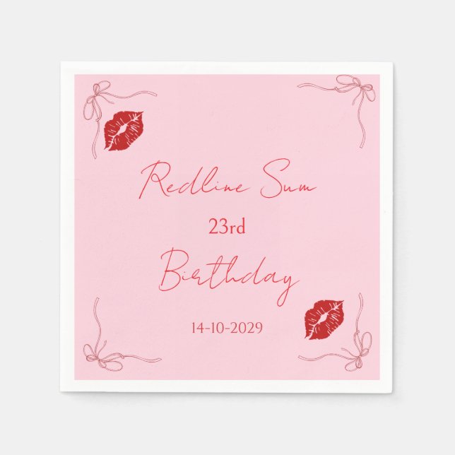 Modern Script Sassy  Pink  Bow Birthday Welcome Napkin (Front)