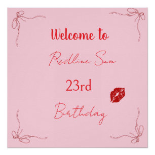 Modern Script Sassy  Pink  Bow Birthday Welcome Poster