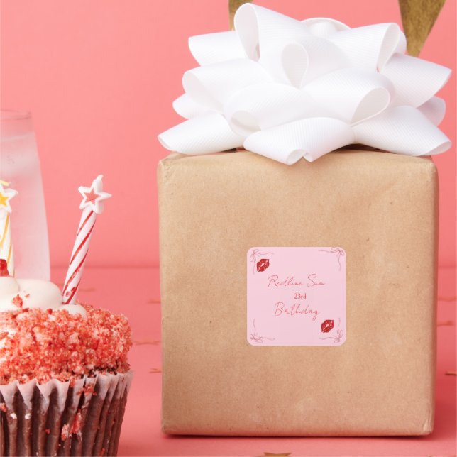 Modern Script Sassy  Pink  Bow Birthday Welcome Square Sticker (Party)