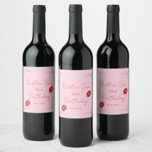 Modern Script Sassy  Pink  Bow Birthday Welcome Wine Label