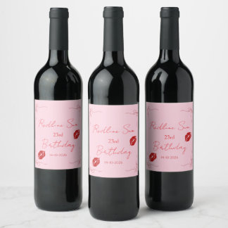 Modern Script Sassy Pink Bow Birthday Welcome Wine Label