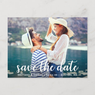 Modern Script   Save The Date Announcement Photo Postcard
