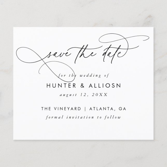 Modern Script Save The Date | Budget  Flyer (Front)